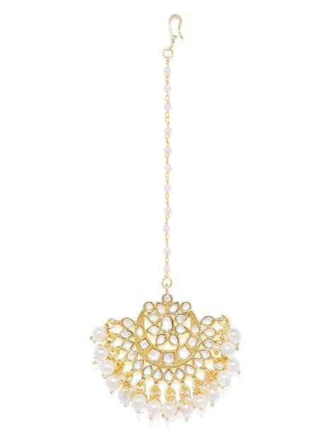 Buy ACCESSHER traditional jewellery Gold toned Chandbali kundan maang ...