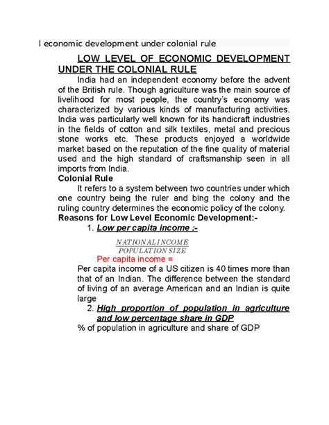 LOW Level OF Economic Development Under THE Colonial RULE - l economic ...