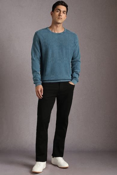 Buy Men Blue Textured Crew Neck Full Sleeves Sweater Online - 39950134 ...