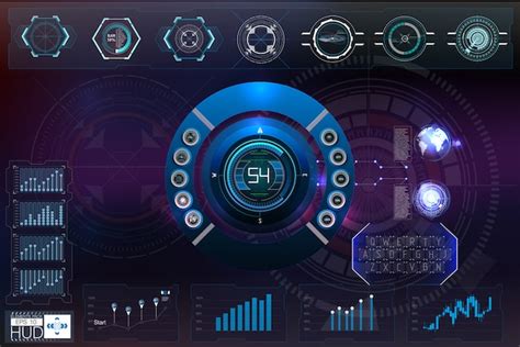 Set of futuristic blue infographics as head-up display. display ...