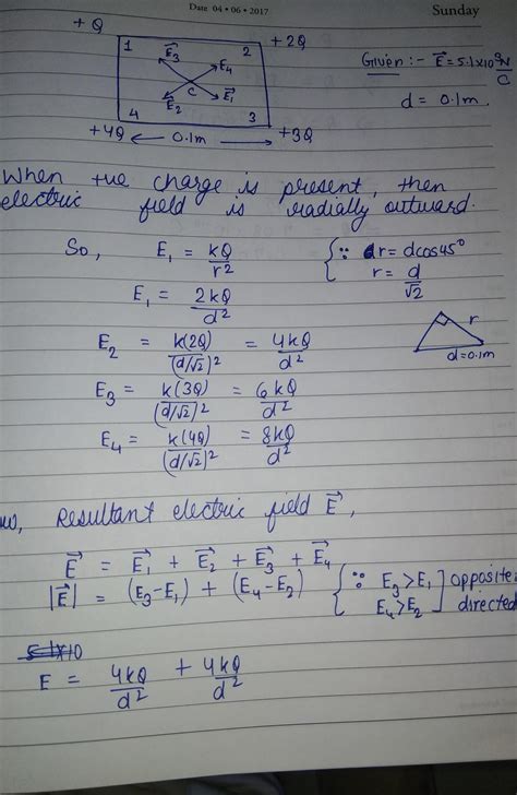 Four charges +Q, +2Q, +3Q and +4Q are placed at the corners of a square ...