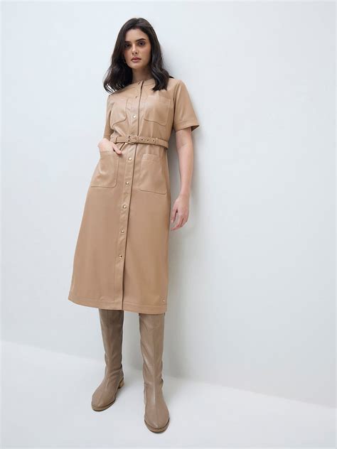 Shop ELLE Women Beige Solid Crew Neck Dress Online – Iconic India