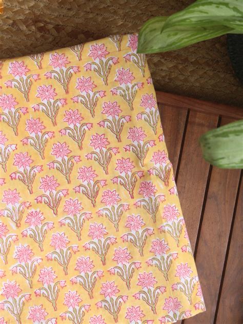 Yellow Hand Block Printed Cotton Fabric – Weaves of Tradition