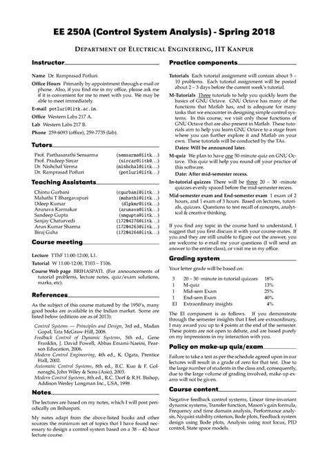 EE250A FCH - EE 250A (Control System Analysis) - Spring 2018 DEPARTMENT ...