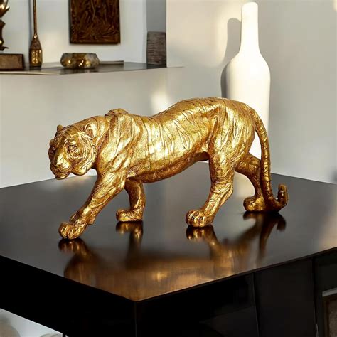 Buy MAXXINN Antique Panther Tiger Sher with Gold Polish Metal Statue ...