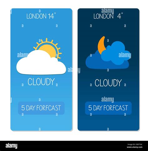 Weather forecast for London indicating cloudy conditions with varying temperatures Stock Vector ...