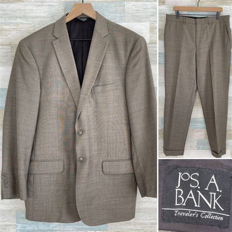 Jos. A. Bank Jos A Bank Travelers Wool Suit Taupe Brown Slim Fit Mens ...