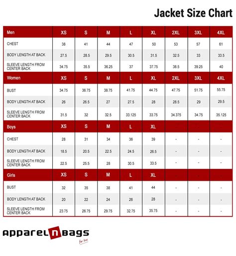 Precise Jacket Size Chart & Measurement Guide – Apparelnbags