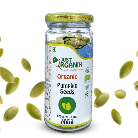 Just Organik Pumpkin Seeds 120 gm - 100% Organic, Zinc-Rich, Non-GMO ...