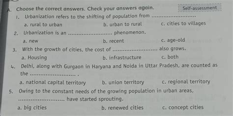Choose the correct answer 1. Urbanization refers to the shifting of ...