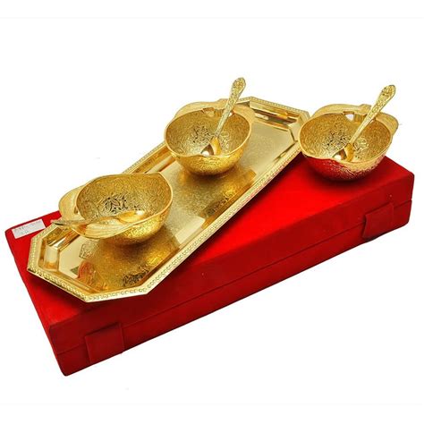 Buy IFRA Handicraft Gold Plated Apple Shaped Bowl Set with Serving ...