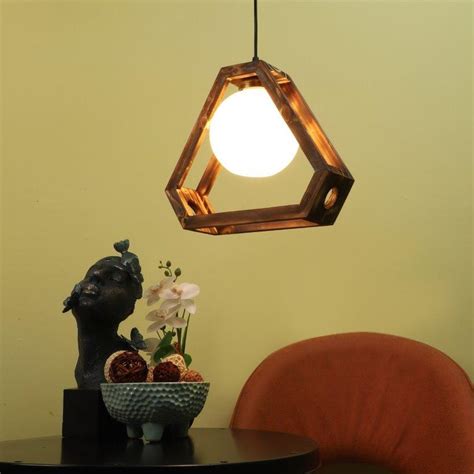 ELIANTE Brown Wood Base White White Shade Hanging Light - Nb-150-Wood-