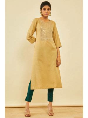 Buy Soch Womens Beige Viscose Blend Embellished Kurta Online