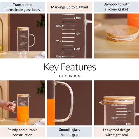 Glass Jug With Measuring Marks And Bamboo Lid 1000ml Online - Premium ...