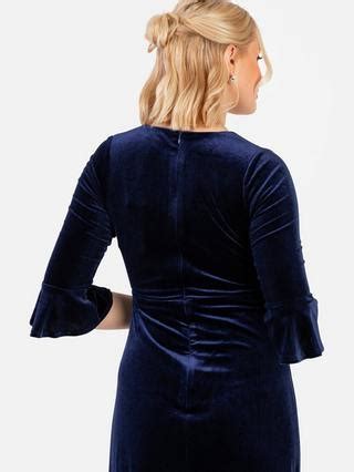 Maya Deluxe Velvet Three Quarter Sleeve Maxi Dress, Navy