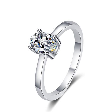 Charlotte Oval Cut Solitaire Moissanite Ring in Sterling Silver with P ...