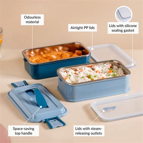 Double Decker Bento Lunch Box Blue 1400ml Online - Premium Lunch Box ...
