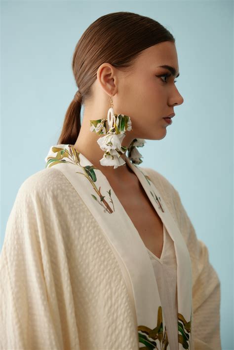 Cream recycled banana tree print tassels earrings