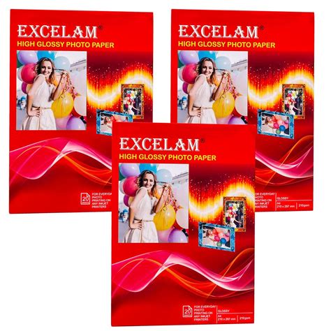 Excelam Super Glossy Series UnRuled A4 210 gsm Photo Paper (Pack of 20 ...