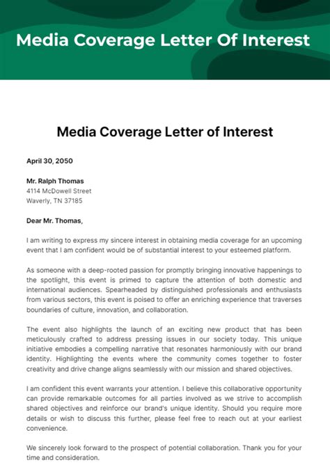 Free Media Coverage Letter of Interest Template to Edit Online