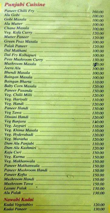 Menu at Jayshree Pavbhaji, Pune, Sambhaji Park Road