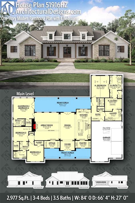 Plan 51916HZ: One-Story Modern Farmhouse Plan Under 3000 Sq Ft with 4 ...