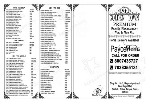 Menu at GOLDEN TOWN PREMIUM FAMILY RESTAURANT, Pasthal