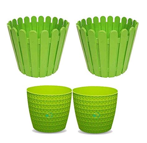 OSHIGREENS Round Shape 8 inches Flower pots Combo of 2 pc Plastic Plant ...
