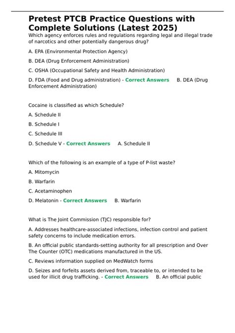 Pretest PTCB Practice Questions with Complete Solutions (Latest 2025 ...