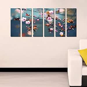999STORE Multiple Wooden Framed Printed Flower Stems Art Panels Wall ...