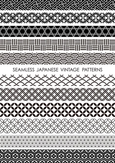 Premium Vector | Set of vector japanese vintage monochrome seamless borders horizontally and ...