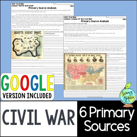 Civil War Primary Source Analysis Activites - Brainy Apples