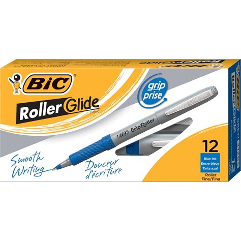 BIC Grip Stick Roller Ball Pen, Fine Point (0.7 mm), Blue, 12 Roller ...
