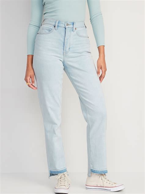 Extra High-Waisted Button-Fly Sky-Hi Straight Non-Stretch Cropped Jeans ...