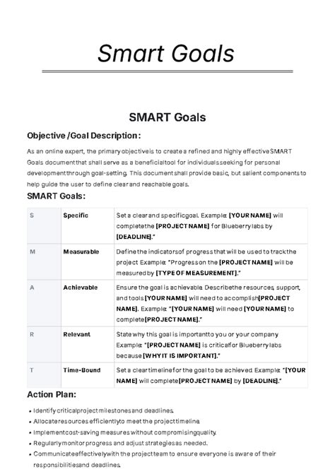 Image result for Smart Goal Format Template