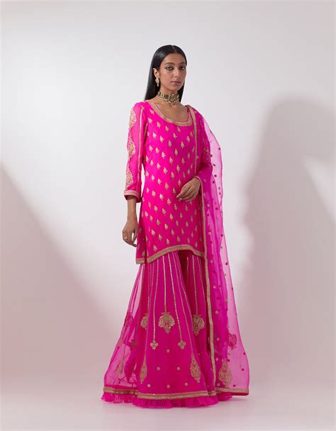 Fuschia Pink Gota Marrori Work Sharara Set in Georgette – NidhiTholia
