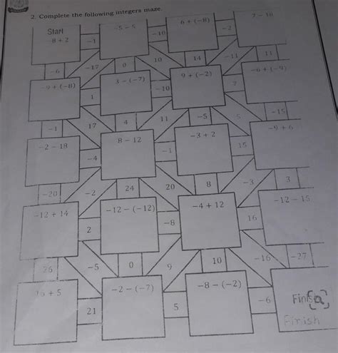 complete the following integers maze.please give me the answer those ...