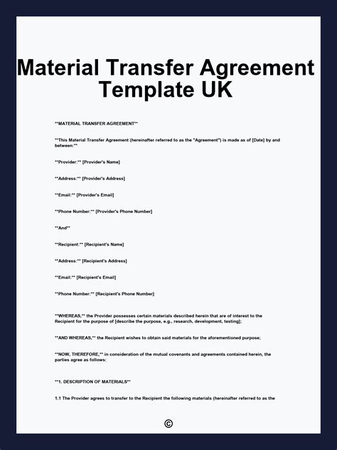 Material Transfer Agreement Template UK