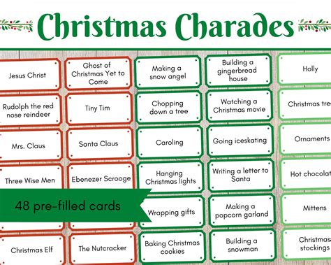 Christmas charades 48 christmas themed charades cards family etsy – Artofit