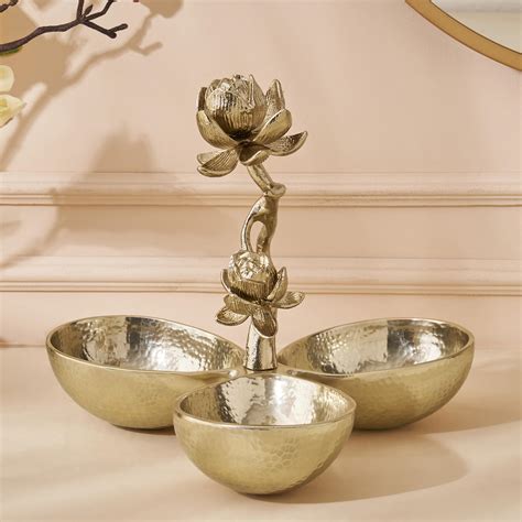 Buy Eternity Vivere Aluminium Lotus Decorative Tri Bowl from Home ...