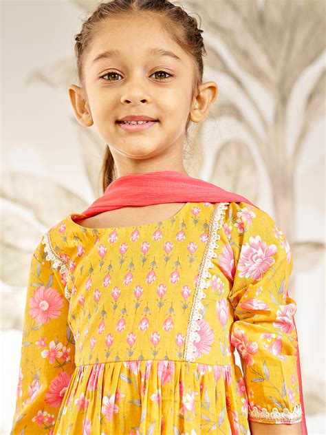 Orange Floral Print Kurta Set With Sharara And Dupatta – vastramay