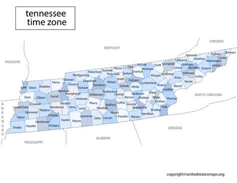 Tennessee Time Zone Map | Time Zone Map for Tennessee