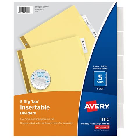 Avery Big Tab Insertable Paper Dividers, 5-Tab, Yellow (11110) | Quill.com