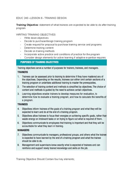 Image result for Training Design Objective