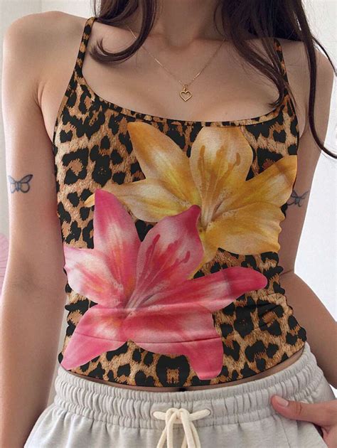 INAWLY Women's Holiday Floral & Leopard Print Casual Camisole Top ...