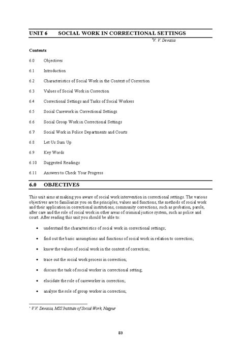 Unit-6 - UNIT 6 SOCIAL WORK IN CORRECTIONAL SETTINGS *V. V. Devasia ...