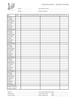 Fillable Online eolas Eolas Recruitment Monthly Timesheet - eolas Fax ...