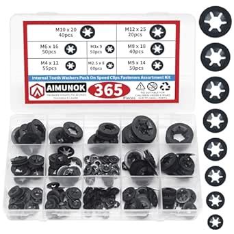 AIMUNOK 365Pcs 8 Sizes Internal Tooth Star Lock Washers, Push Nuts ...