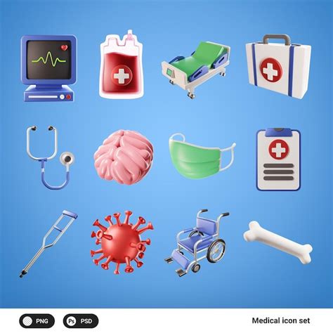 Ensemble d'icônes médicales 3D Bandage Trousse de premiers soins ...