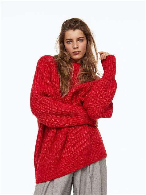 Buy H&M Women Red Wool Blend Rib Knit Jumper - Sweaters for Women ...